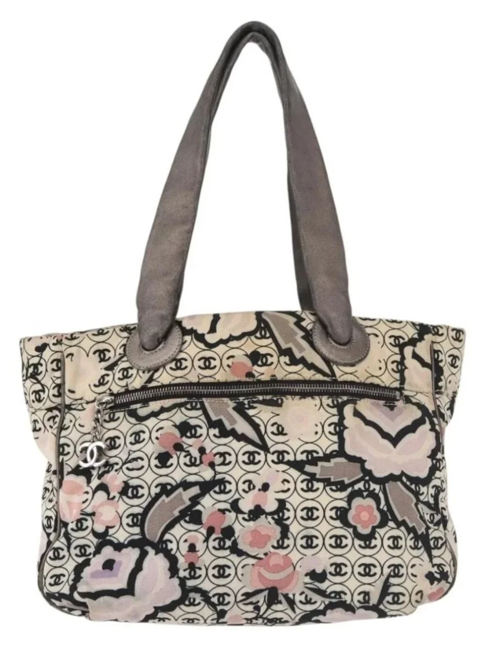 CHANEL Tote Bag Canvas Multicolor Silver CC Auth 142753